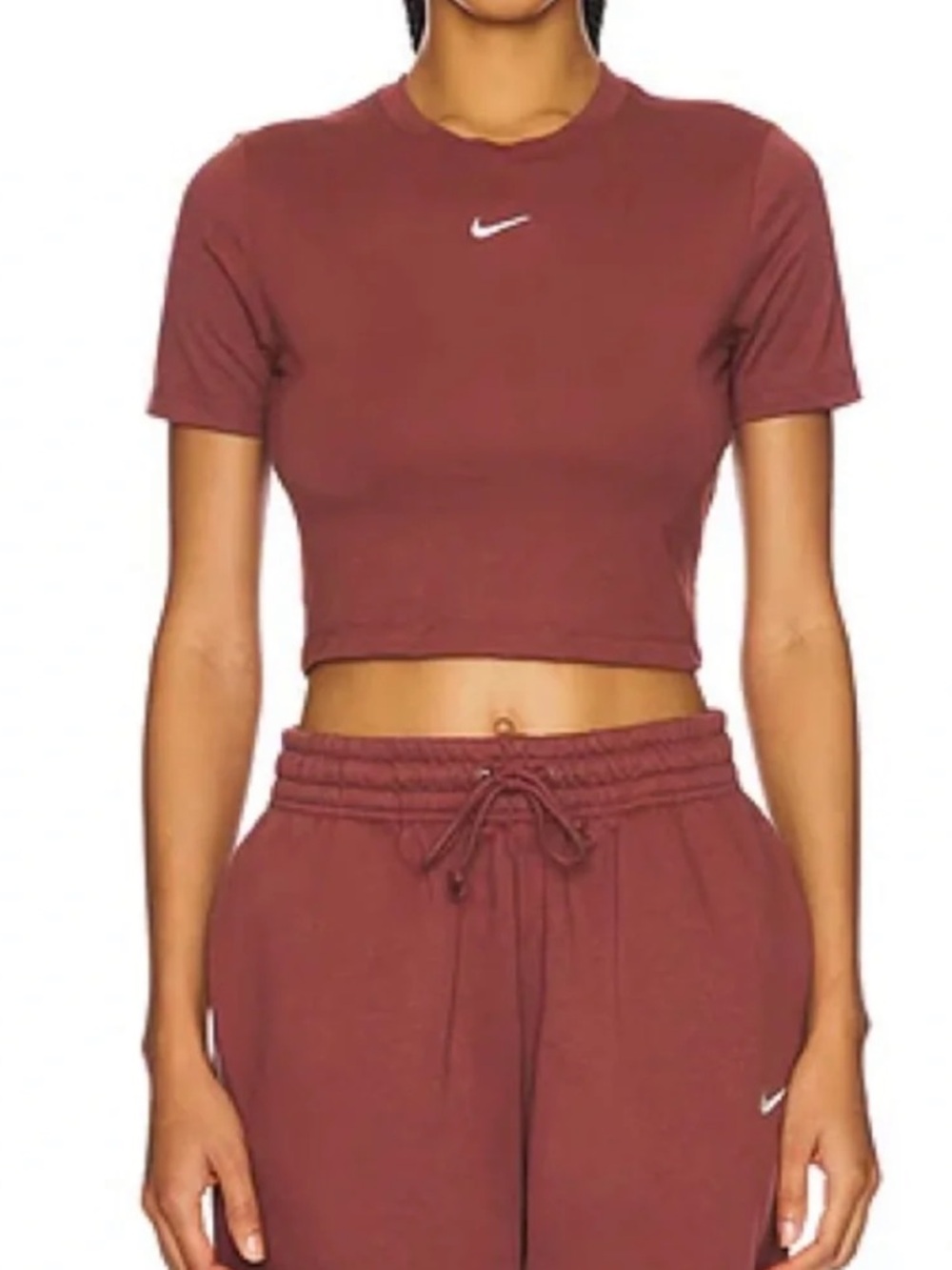 nike essentials slim crop top in red sepia and white